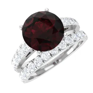 Garnet Solitaire Engagement Ring with Moissanite Wedding Band