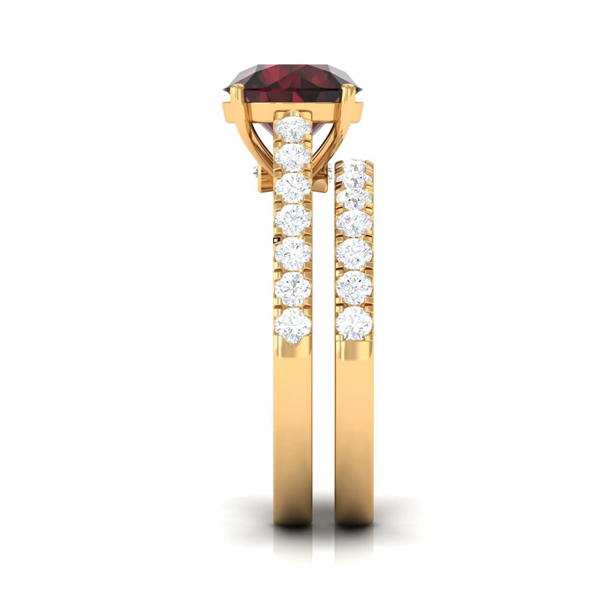 Garnet Solitaire Engagement Ring with Moissanite Wedding Band
