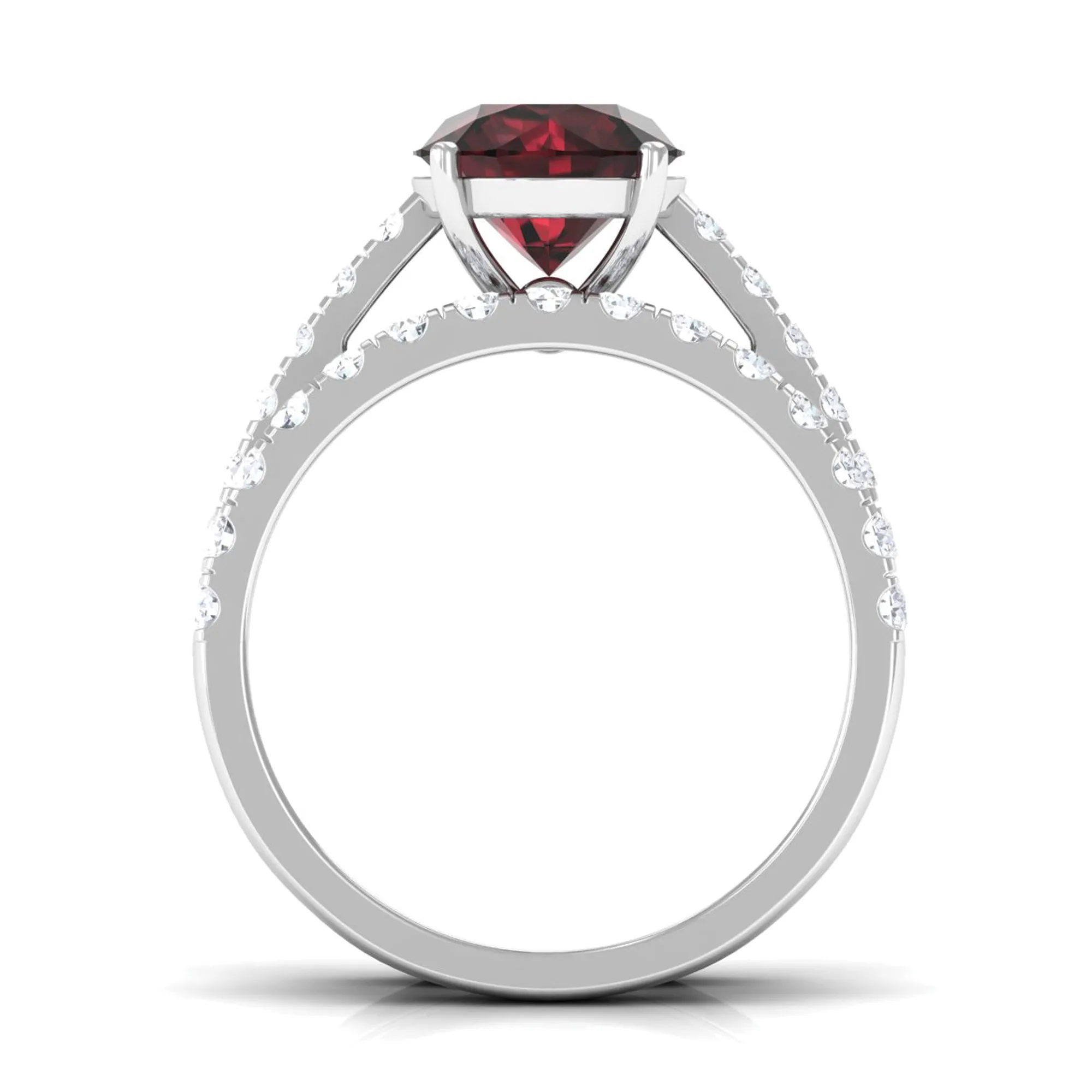 Garnet Solitaire Engagement Ring with Moissanite Wedding Band