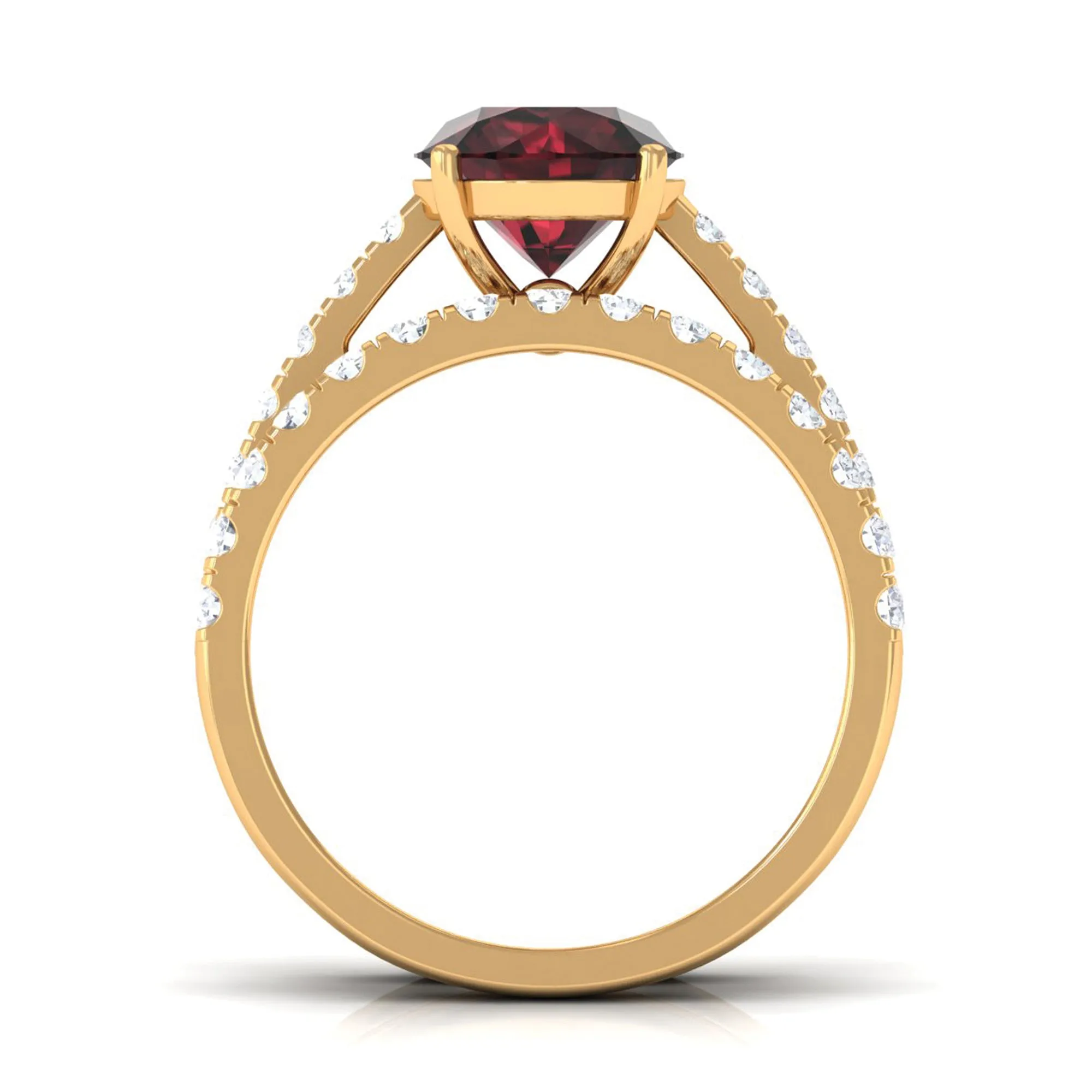 Garnet Solitaire Engagement Ring with Moissanite Wedding Band