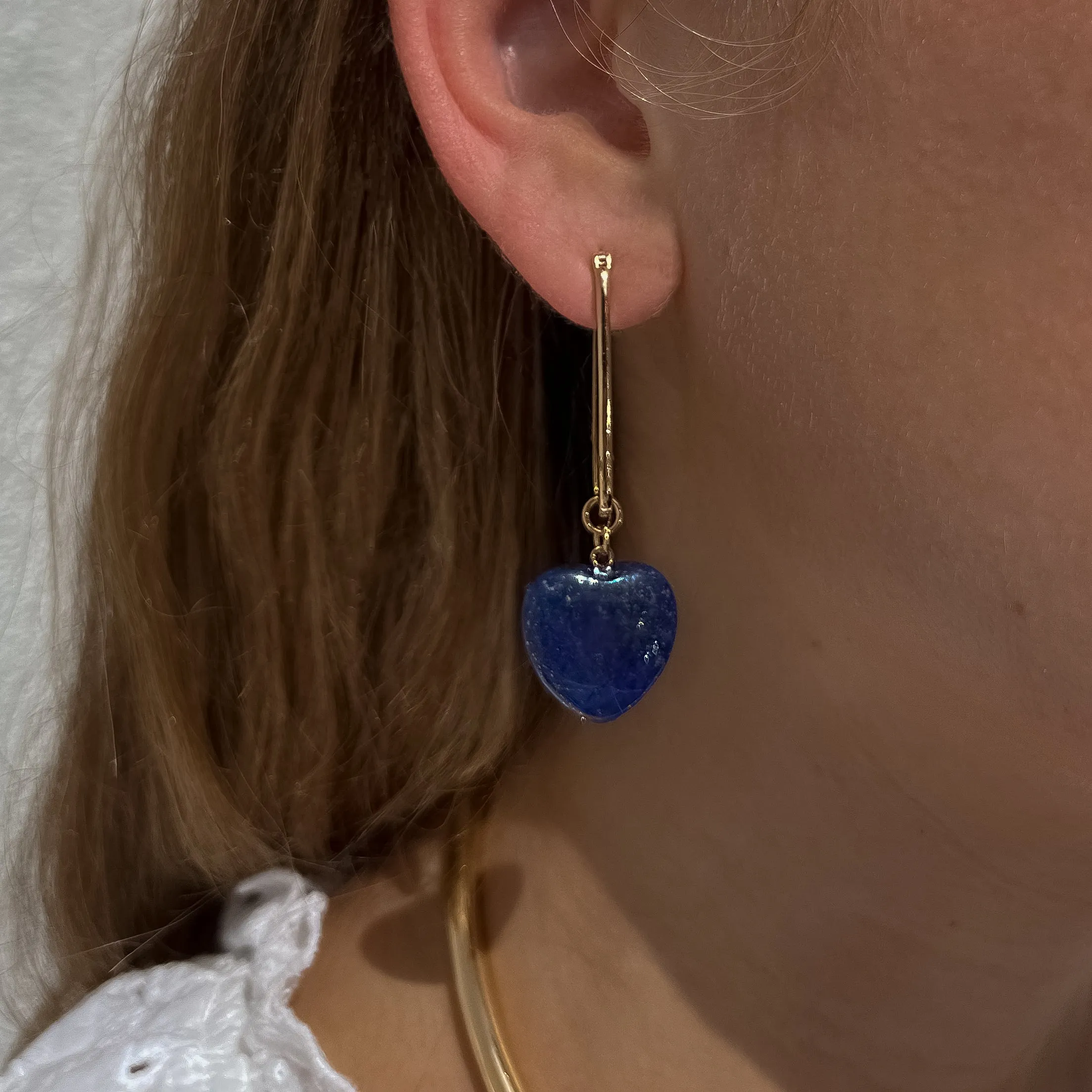 Gemma Lapis Heart Hoop Earrings