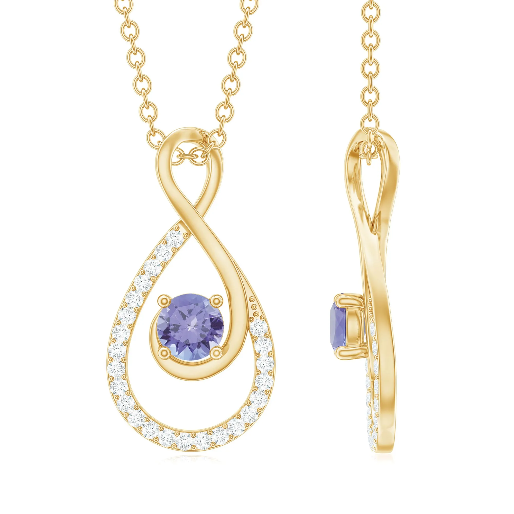 Genuine Tanzanite and Diamond Infinity Pendant Necklace
