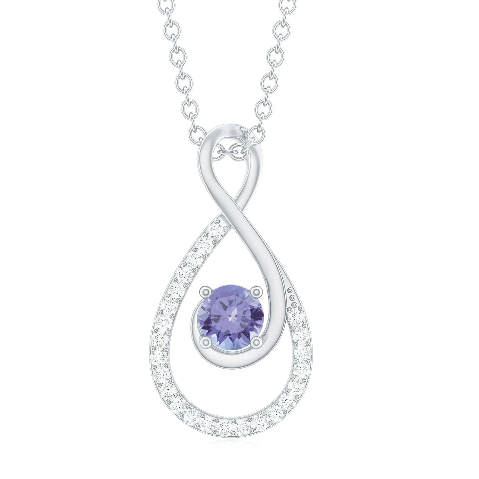 Genuine Tanzanite and Diamond Infinity Pendant Necklace