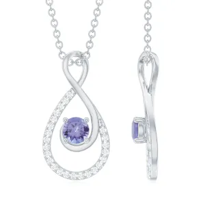 Genuine Tanzanite and Diamond Infinity Pendant Necklace