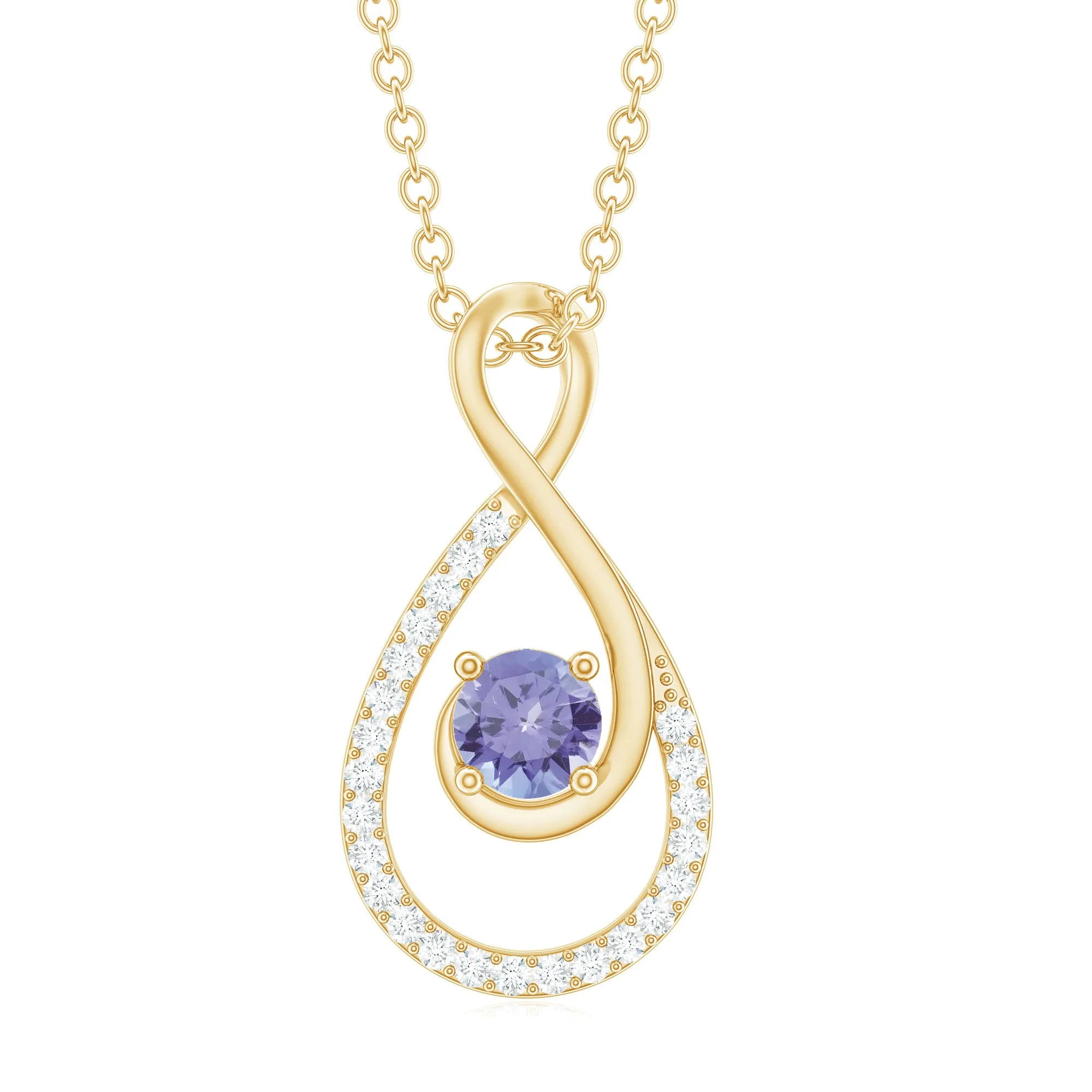 Genuine Tanzanite and Diamond Infinity Pendant Necklace