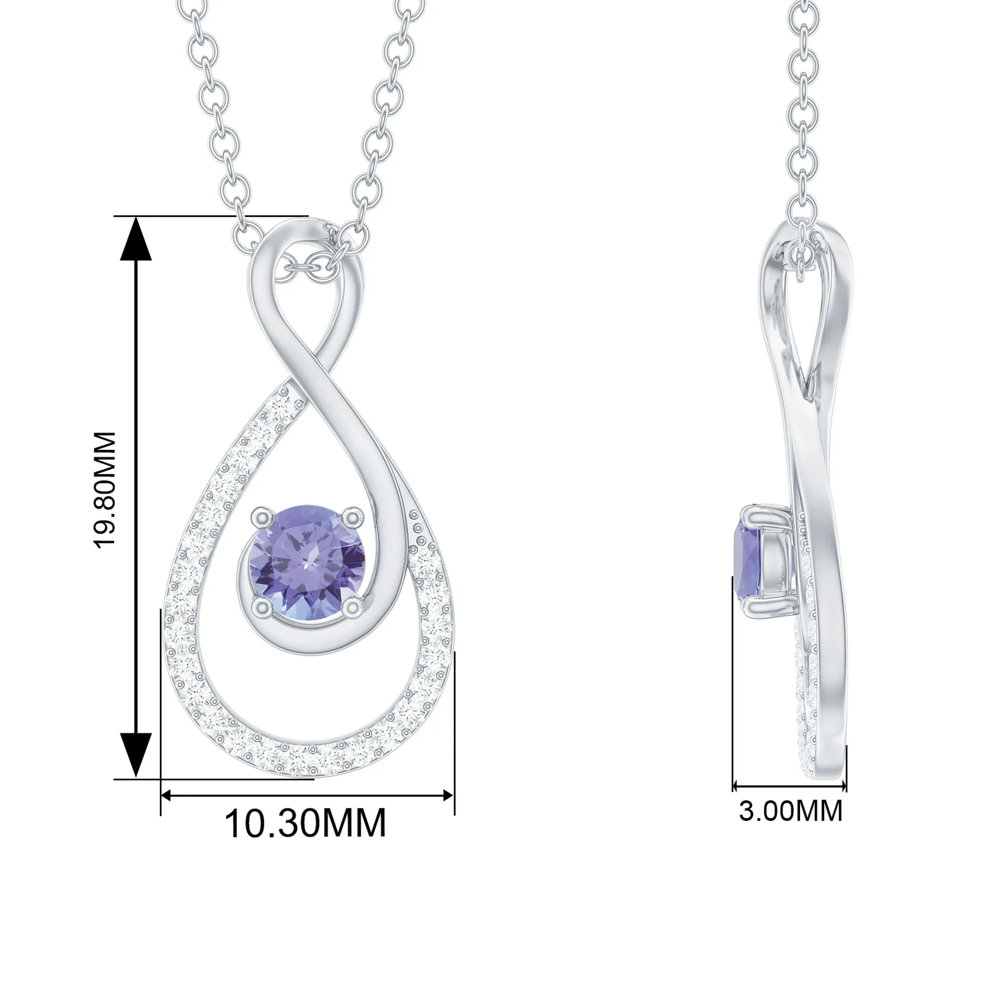 Genuine Tanzanite and Diamond Infinity Pendant Necklace