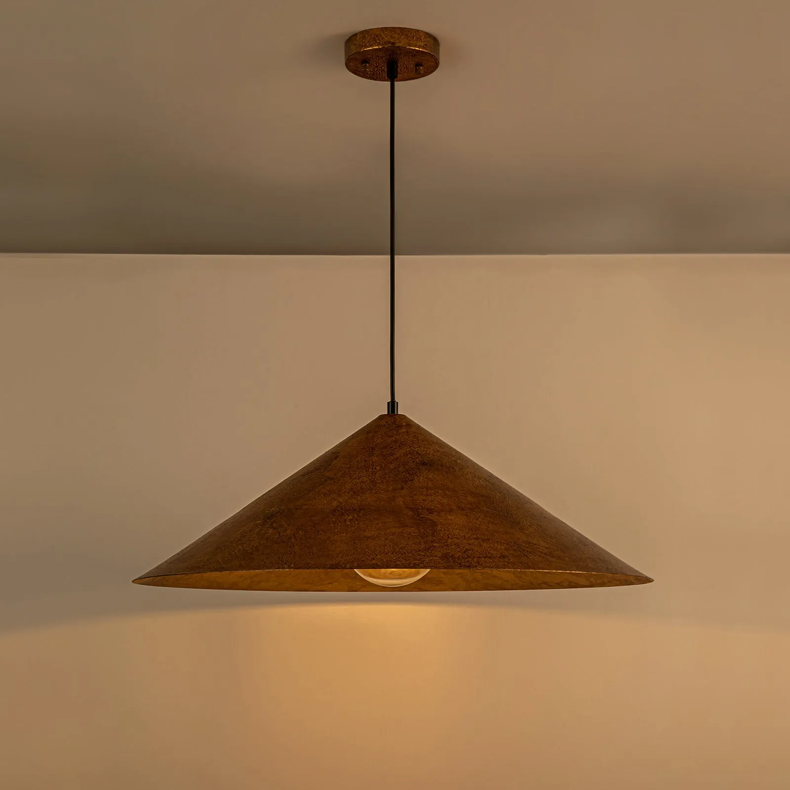 Glowlings 1-Light 25"Wide Oversized Farmhouse Antique Textured Gold Cone Dome Pendant Light