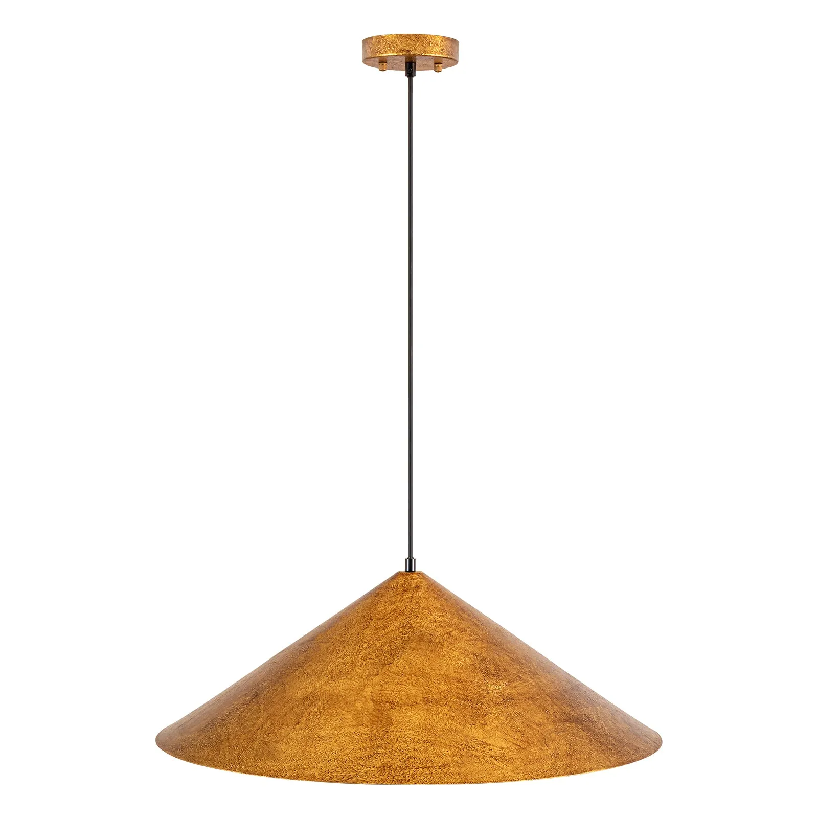 Glowlings 1-Light 25"Wide Oversized Farmhouse Antique Textured Gold Cone Dome Pendant Light