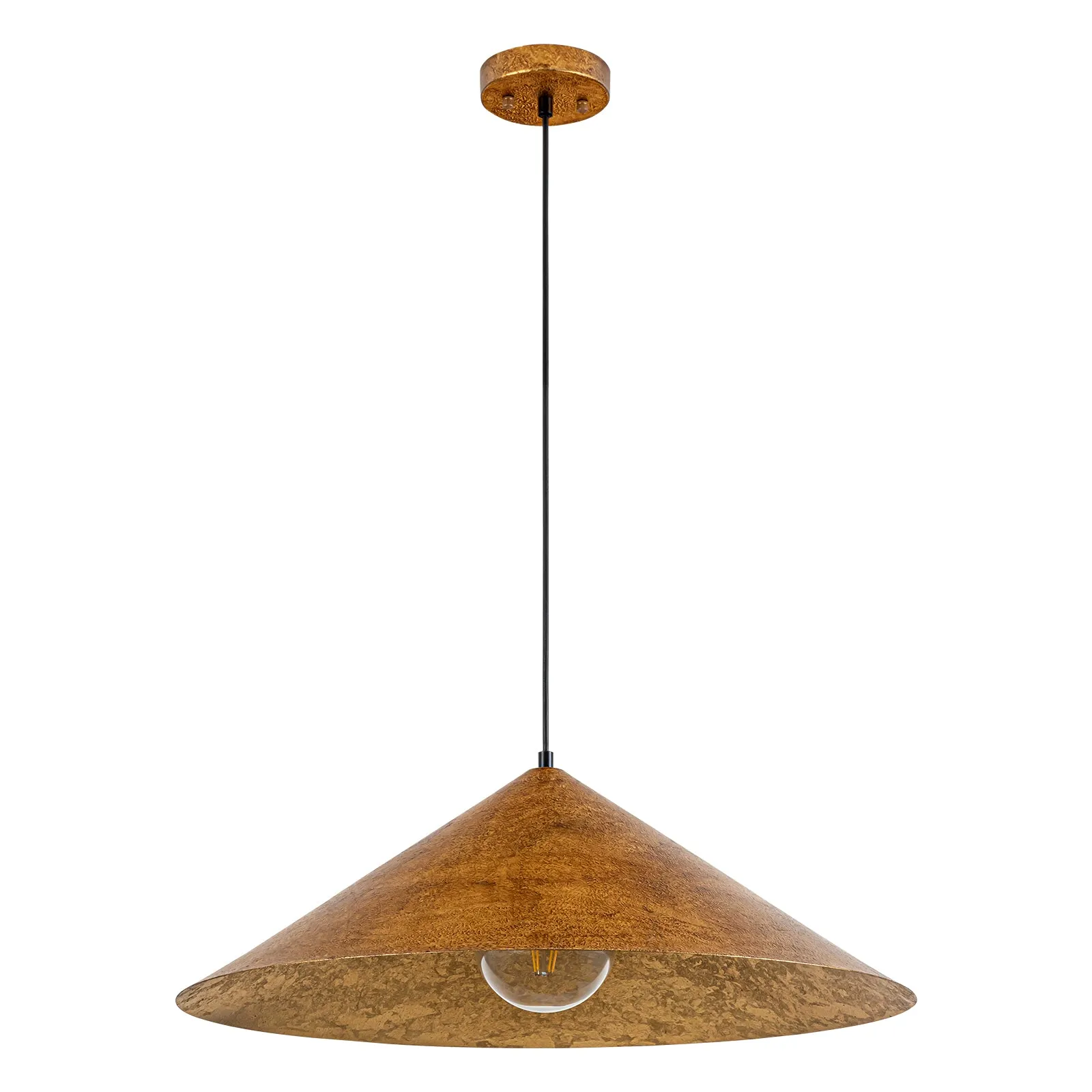 Glowlings 1-Light 25"Wide Oversized Farmhouse Antique Textured Gold Cone Dome Pendant Light