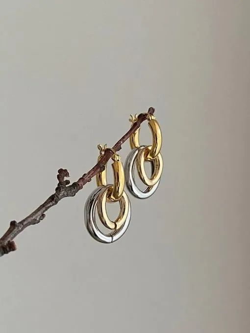Gold & SIlver Two Tone Hoop Earrings, .925 Sterling Silver Hypoallergenic Gold & Silver Mix Statement Earrings