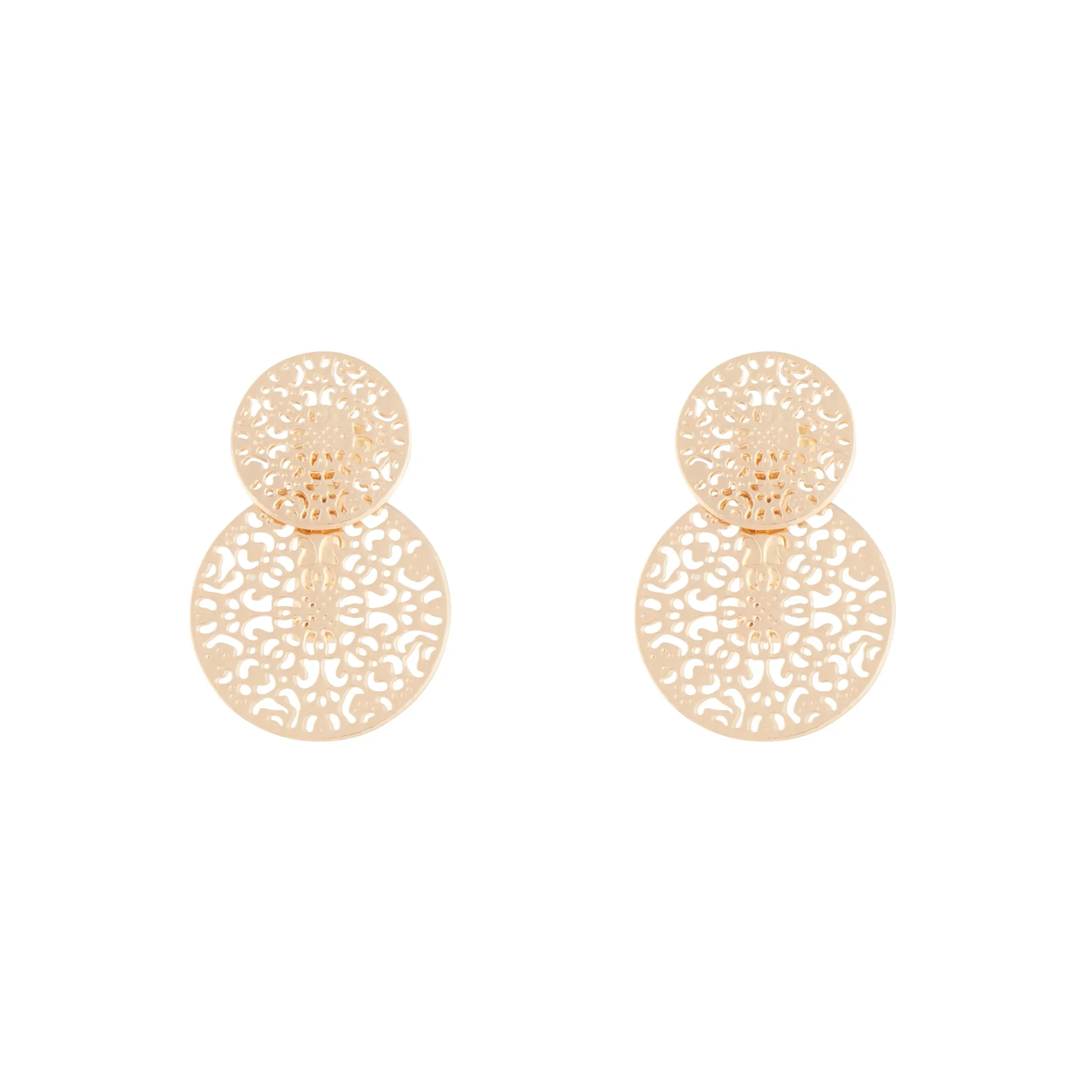 Gold Circle Filigree Jacket Earrings