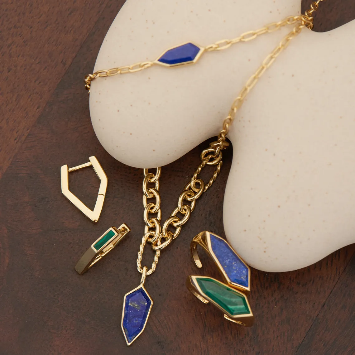 Gold Malachite Angular Hoop Earrings