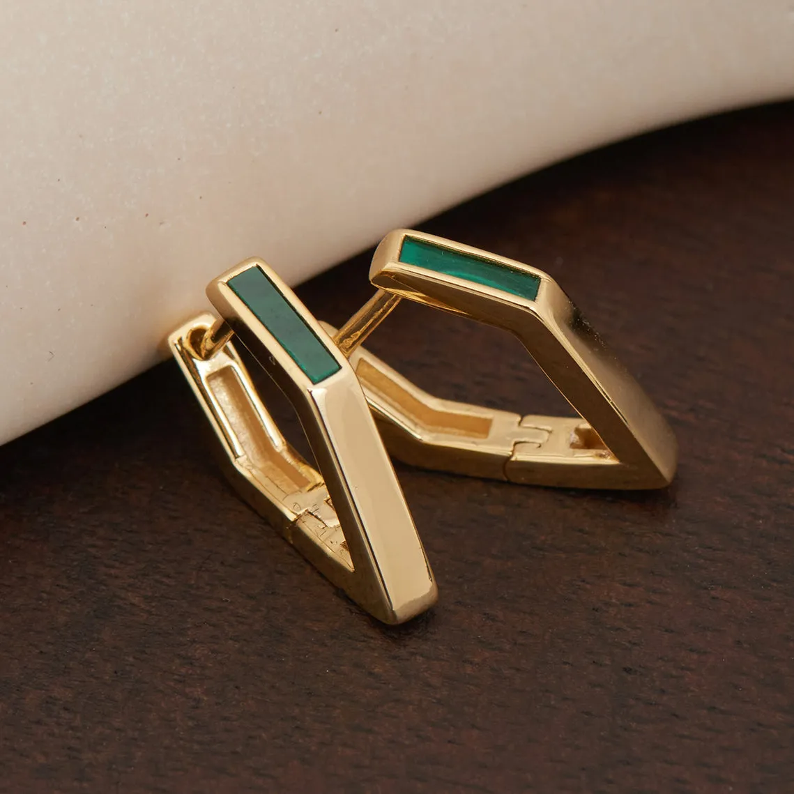 Gold Malachite Angular Hoop Earrings