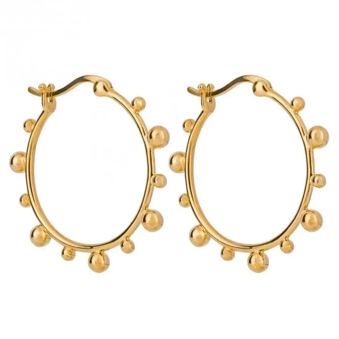 Gold Pated Hoop Earrings With Balls E6248