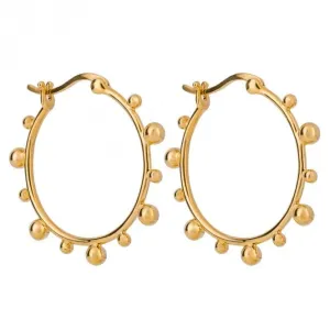 Gold Pated Hoop Earrings With Balls E6248