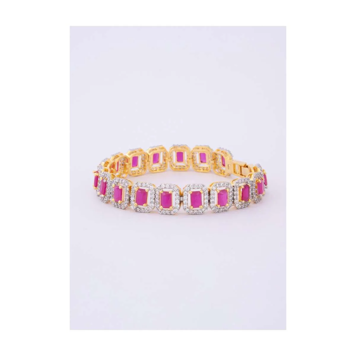 Gold plated diamond bracelet adorn with pink ruby only on Kalki