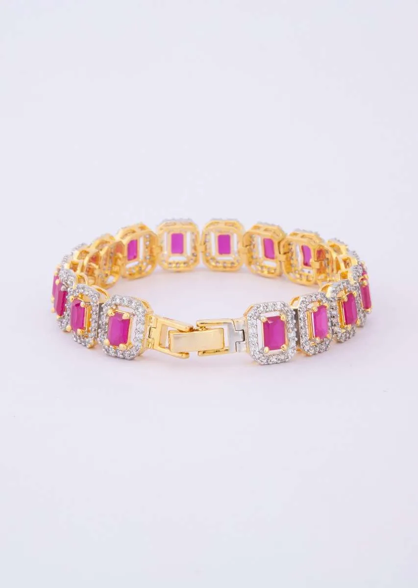 Gold plated diamond bracelet adorn with pink ruby only on Kalki