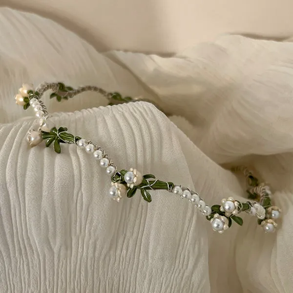 Golden Flower Faux Pearl Headband 金色花朵人造珍珠頭箍 HA20417