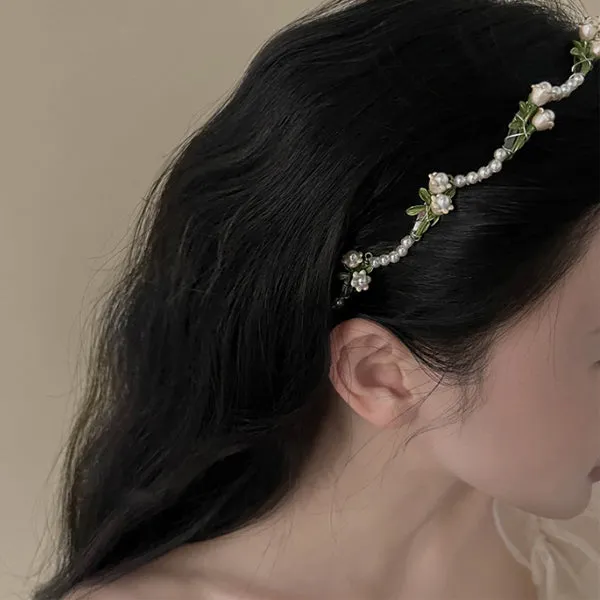 Golden Flower Faux Pearl Headband 金色花朵人造珍珠頭箍 HA20417