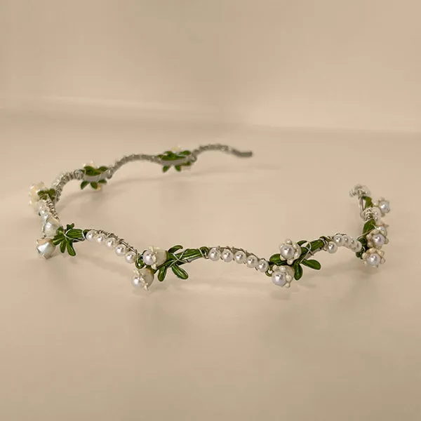 Golden Flower Faux Pearl Headband 金色花朵人造珍珠頭箍 HA20417