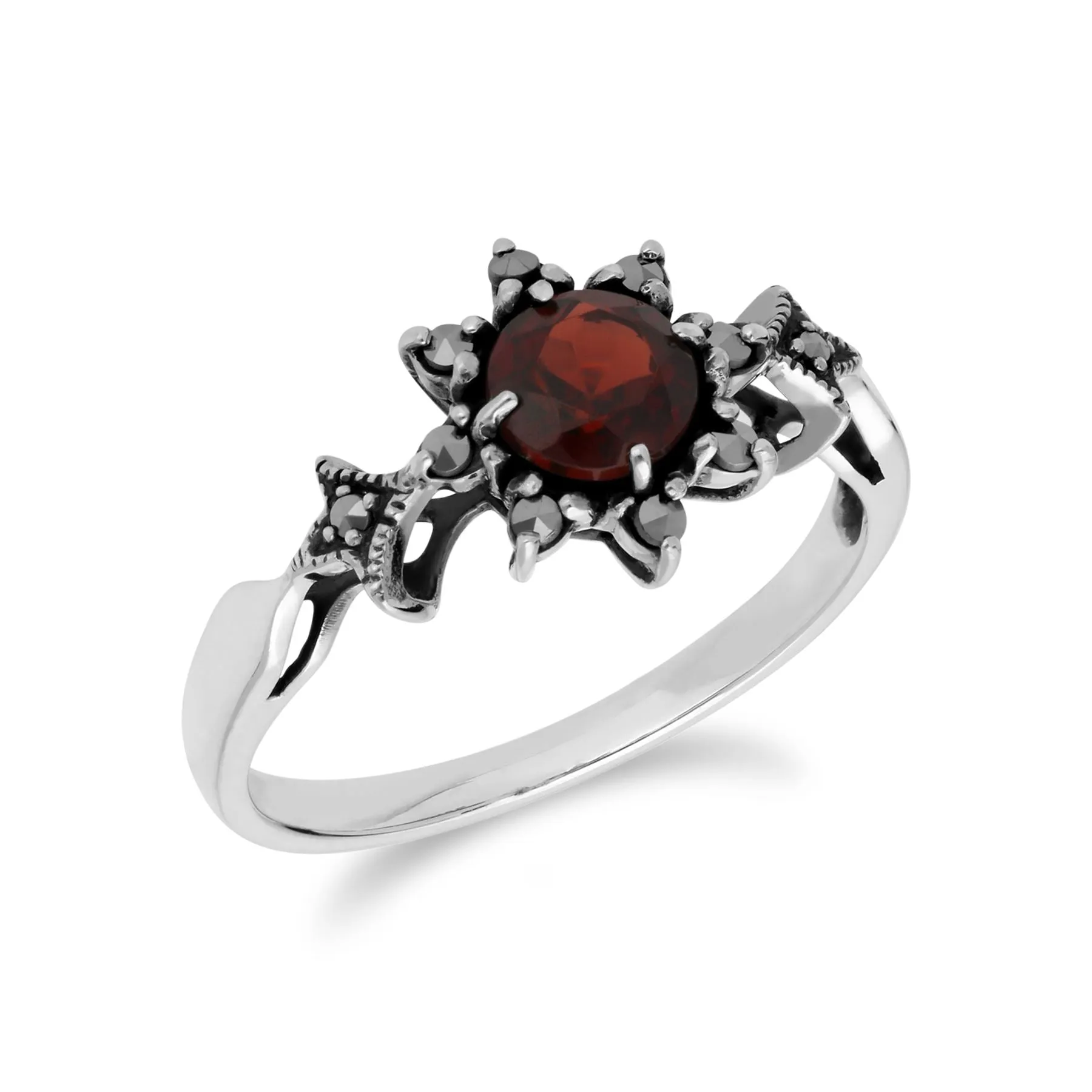Granat Ring, Sterling Silber Granat & Markasit Januar Kunst Deko Ring