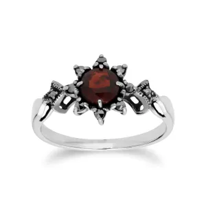 Granat Ring, Sterling Silber Granat & Markasit Januar Kunst Deko Ring