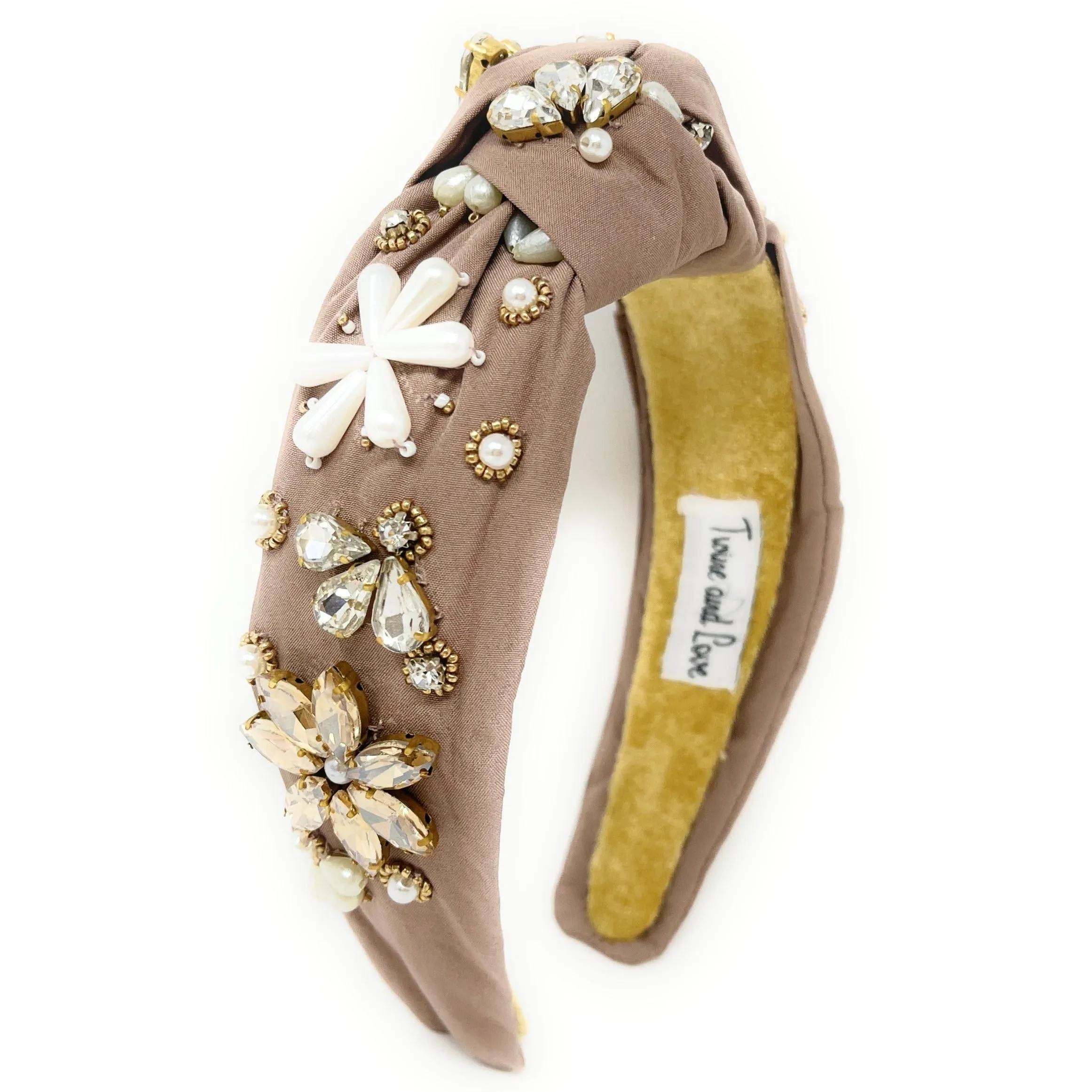 Hand Beaded Neutral Floral Knot Headband