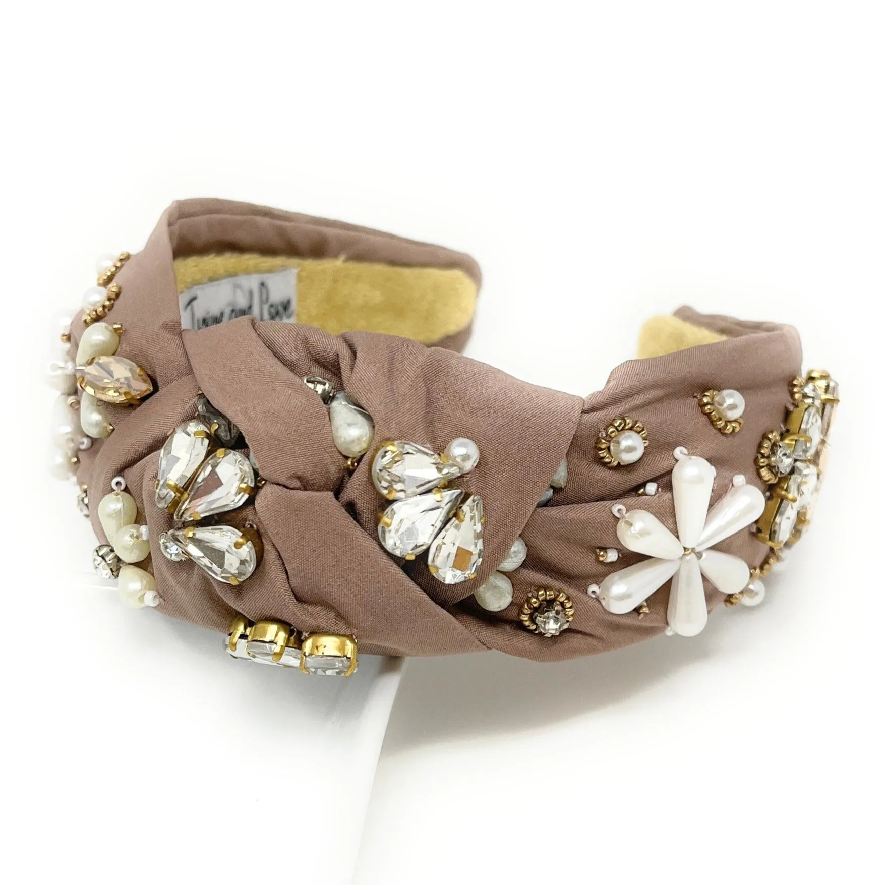 Hand Beaded Neutral Floral Knot Headband