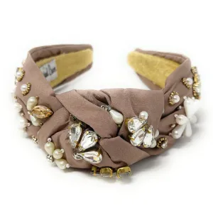 Hand Beaded Neutral Floral Knot Headband