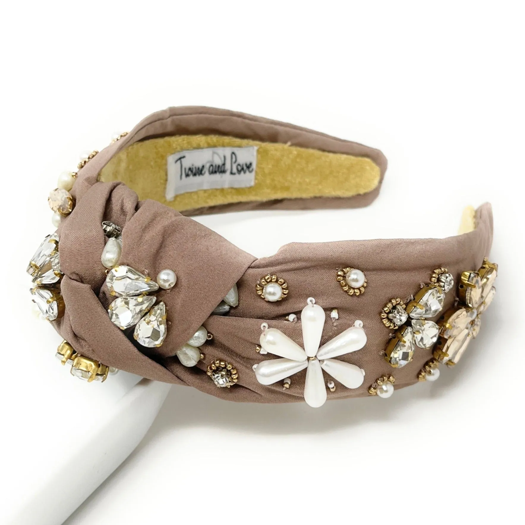 Hand Beaded Neutral Floral Knot Headband