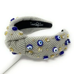 Hand Embellished Evil Eye Knotted Headband