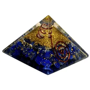 Healing Crystals India Charged Chakra Orgonite Orgone Lapis Crystals Gemstones Copper Metal Mix Reiki Chakra Pyramid (Blue, 50 mm)