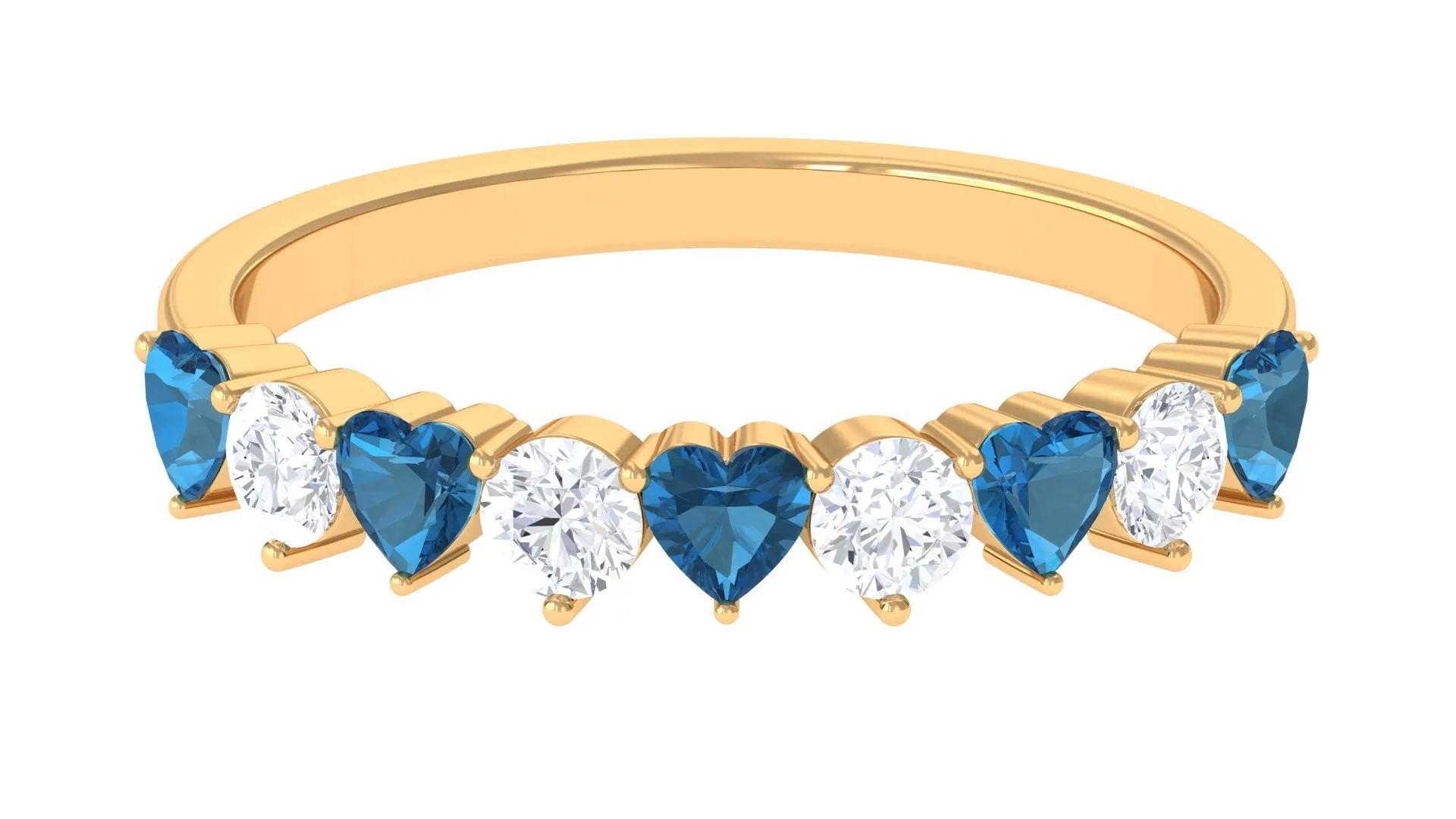 Heart Shape London Blue Topaz and Moissanite Half Eternity Ring