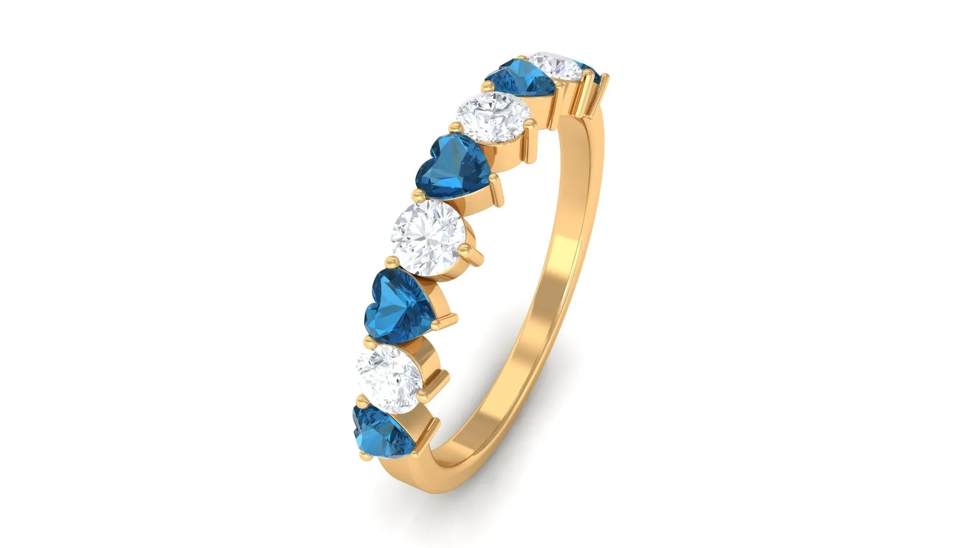 Heart Shape London Blue Topaz and Moissanite Half Eternity Ring
