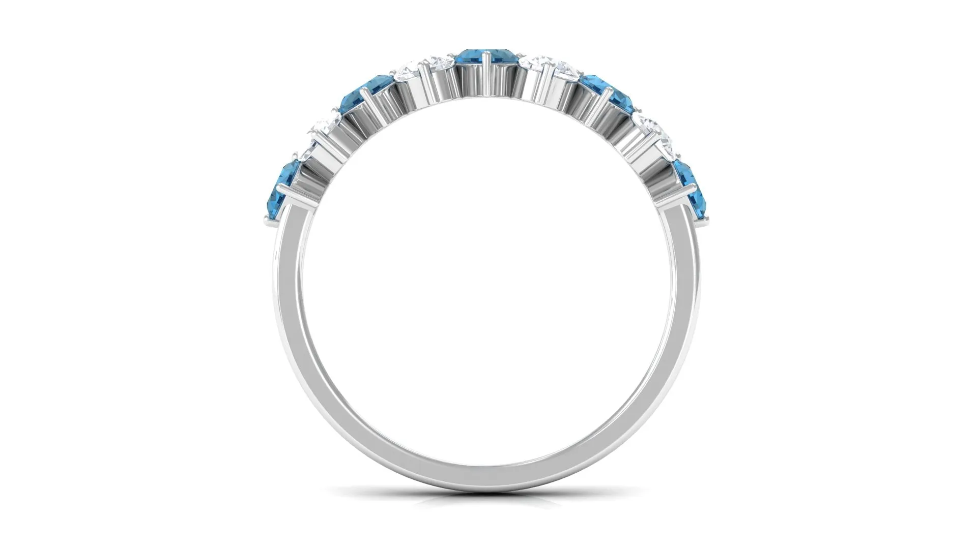 Heart Shape London Blue Topaz and Moissanite Half Eternity Ring