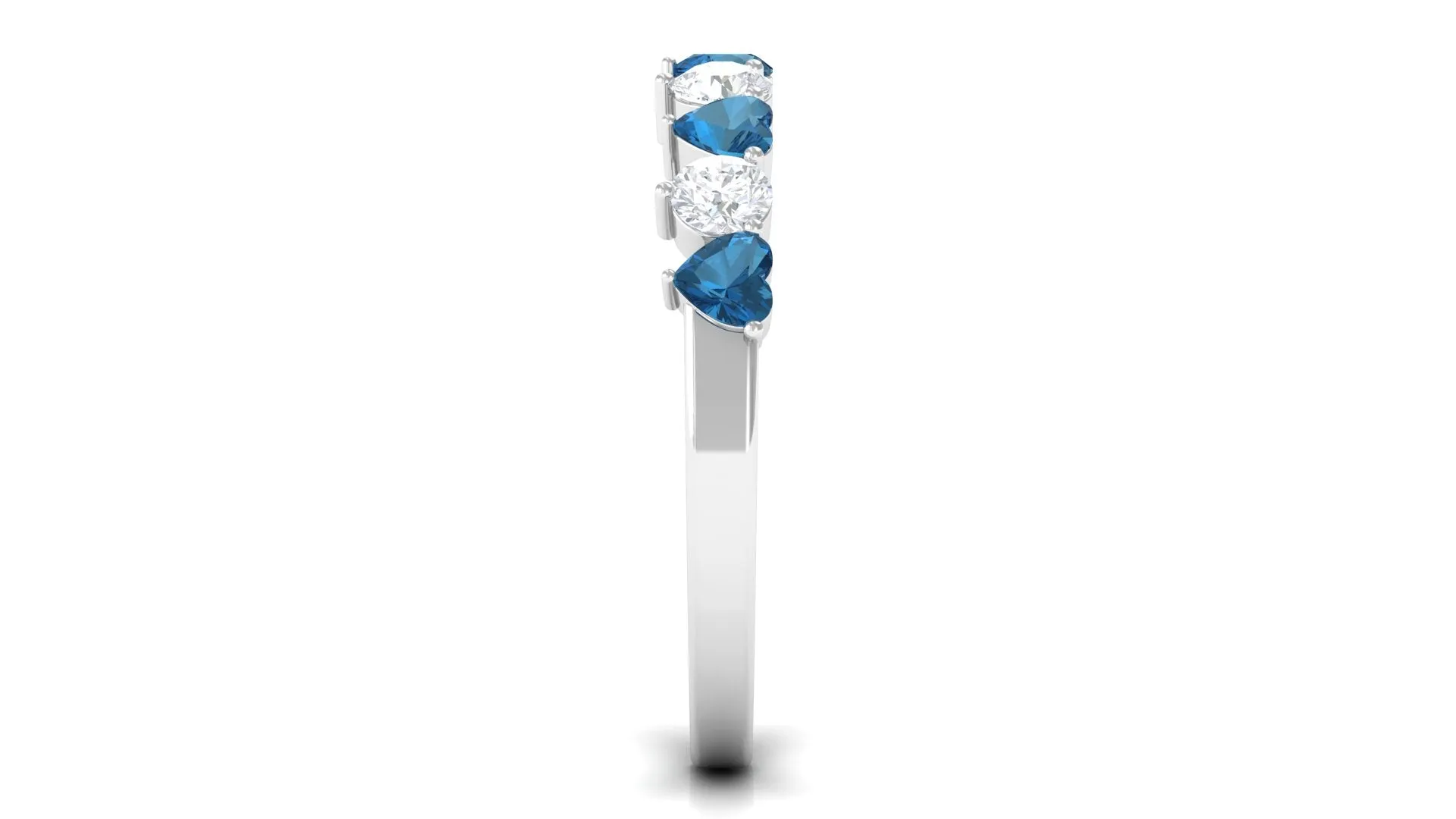Heart Shape London Blue Topaz and Moissanite Half Eternity Ring