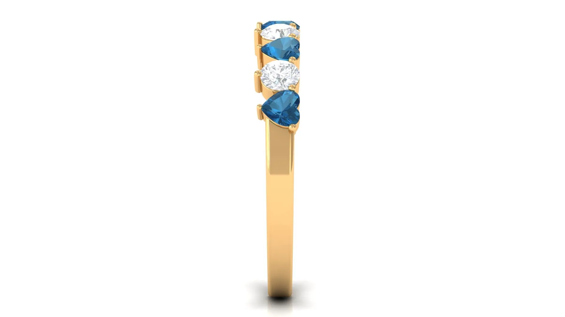 Heart Shape London Blue Topaz and Moissanite Half Eternity Ring
