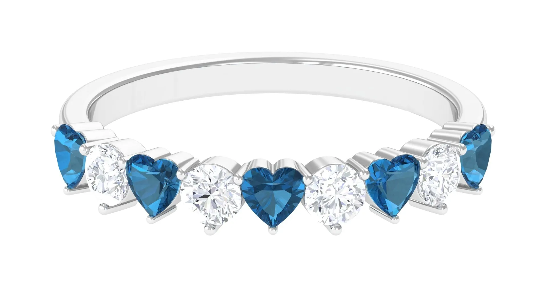 Heart Shape London Blue Topaz and Moissanite Half Eternity Ring