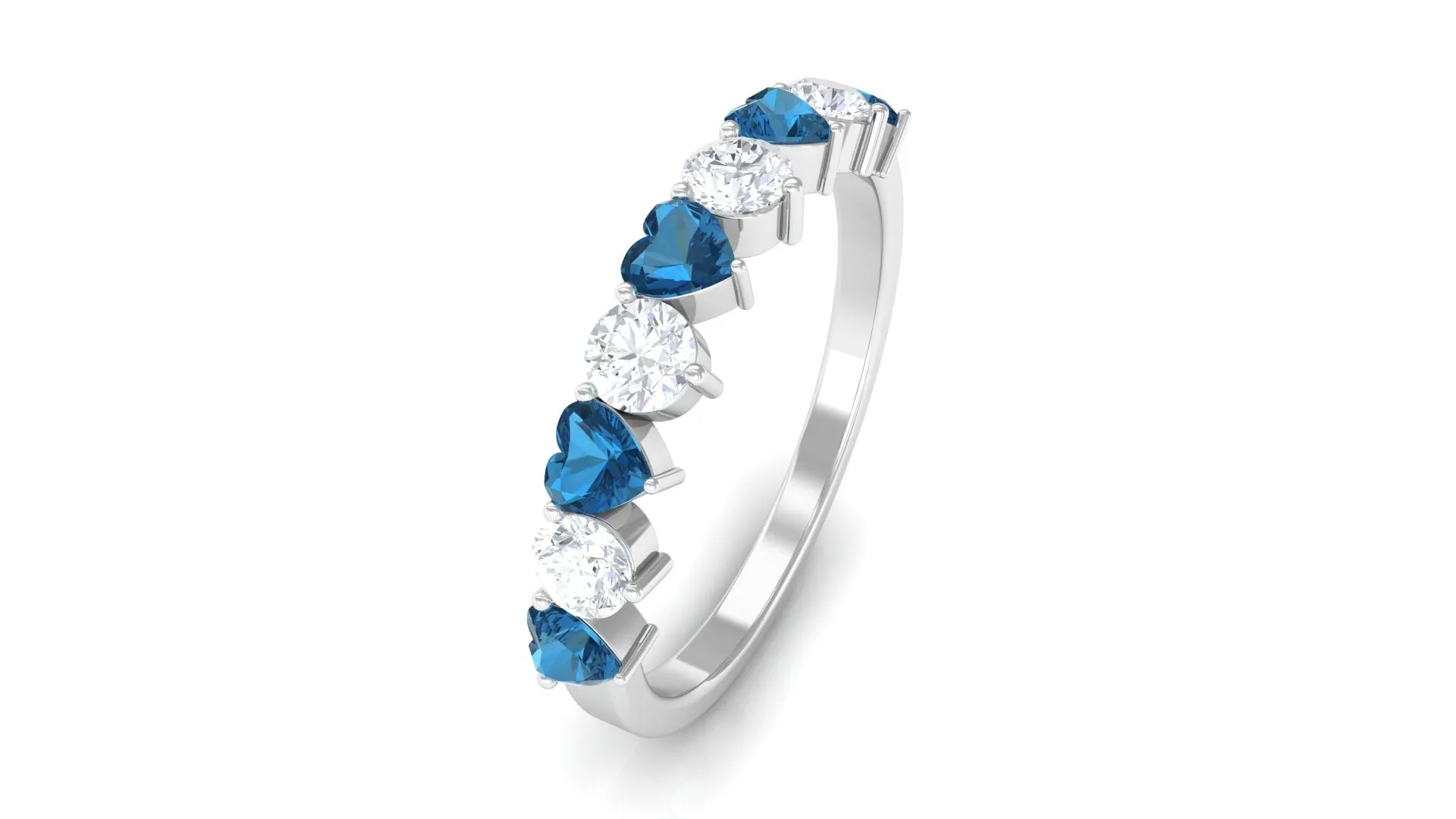 Heart Shape London Blue Topaz and Moissanite Half Eternity Ring
