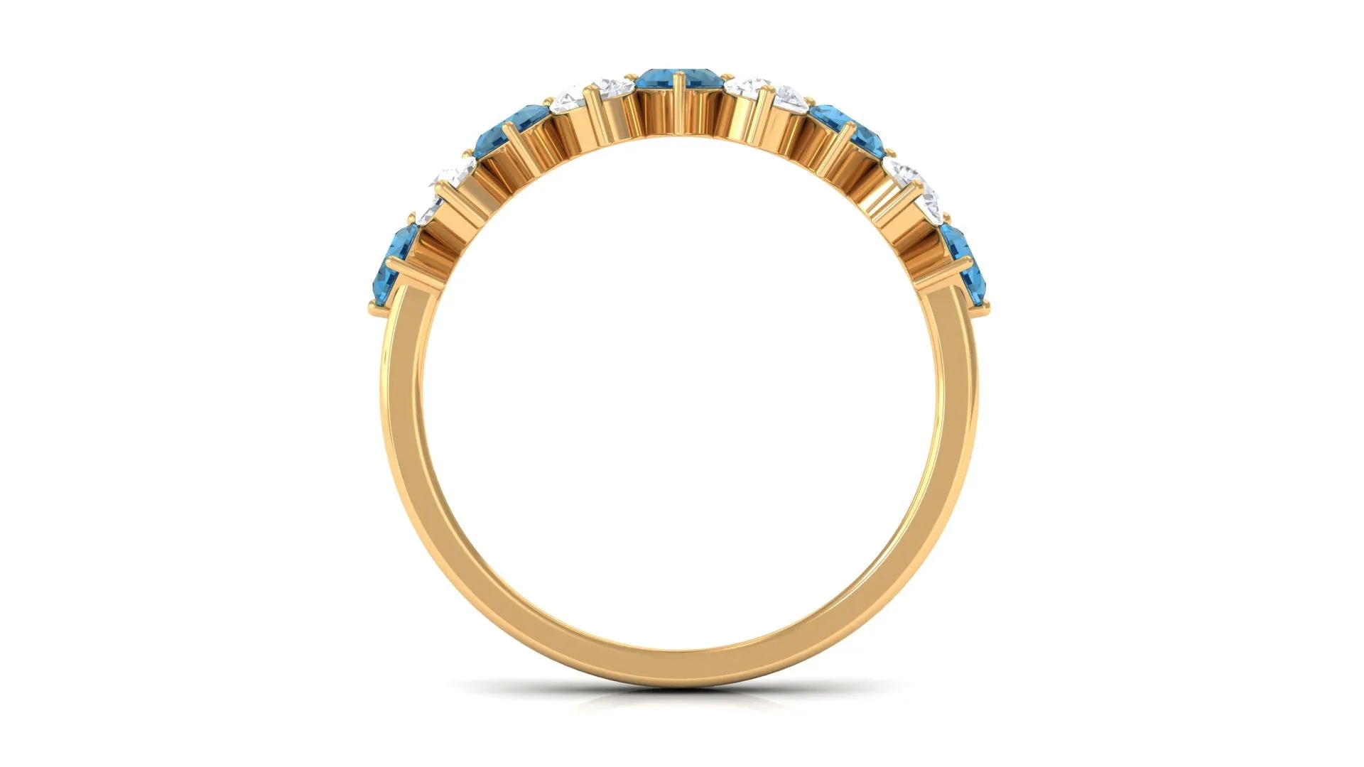 Heart Shape London Blue Topaz and Moissanite Half Eternity Ring