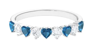 Heart Shape London Blue Topaz and Moissanite Half Eternity Ring