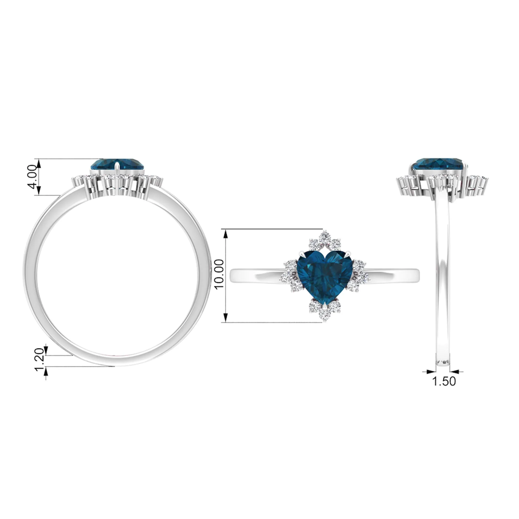 Heart Shape London Blue Topaz Promise Ring with Diamond Accent