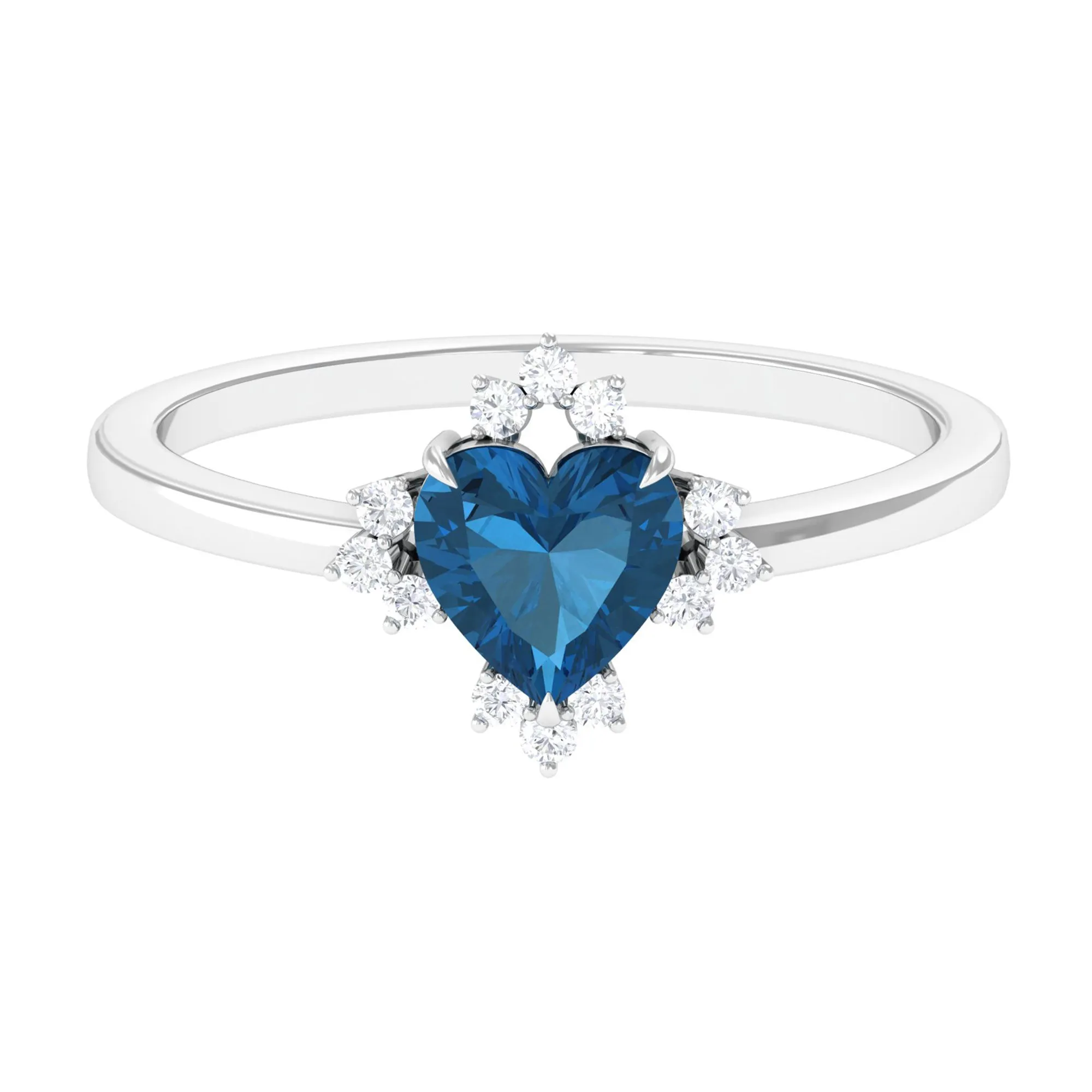 Heart Shape London Blue Topaz Promise Ring with Diamond Accent