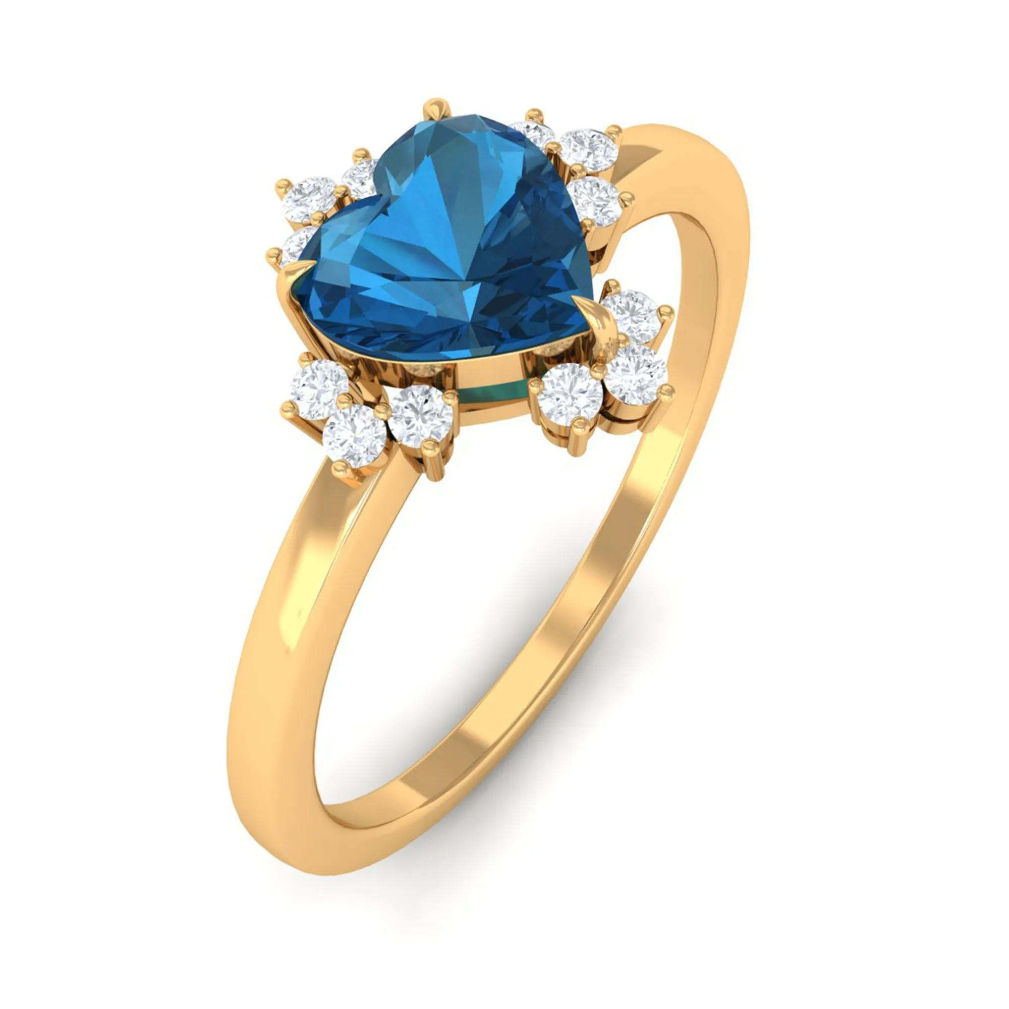 Heart Shape London Blue Topaz Promise Ring with Diamond Accent