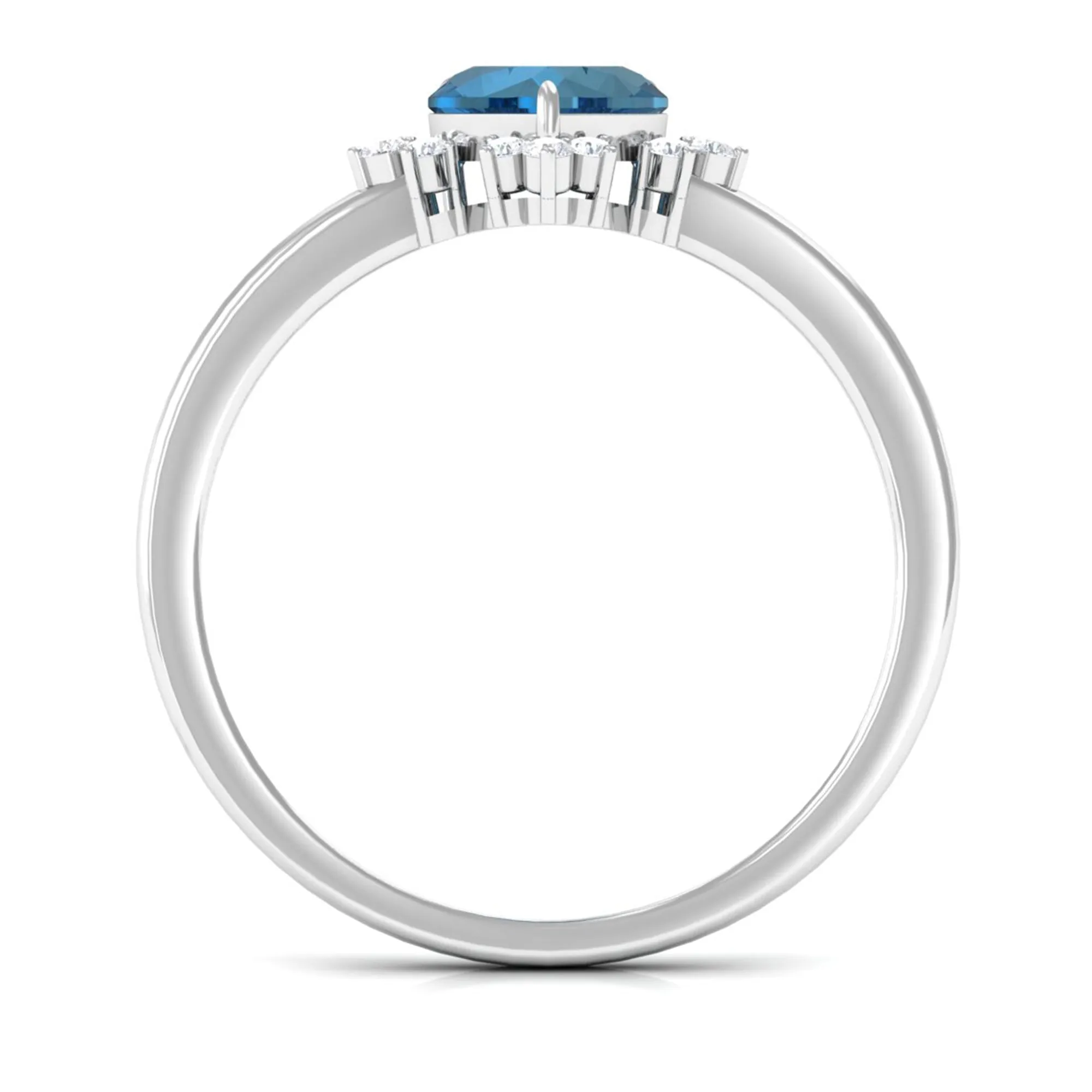 Heart Shape London Blue Topaz Promise Ring with Diamond Accent
