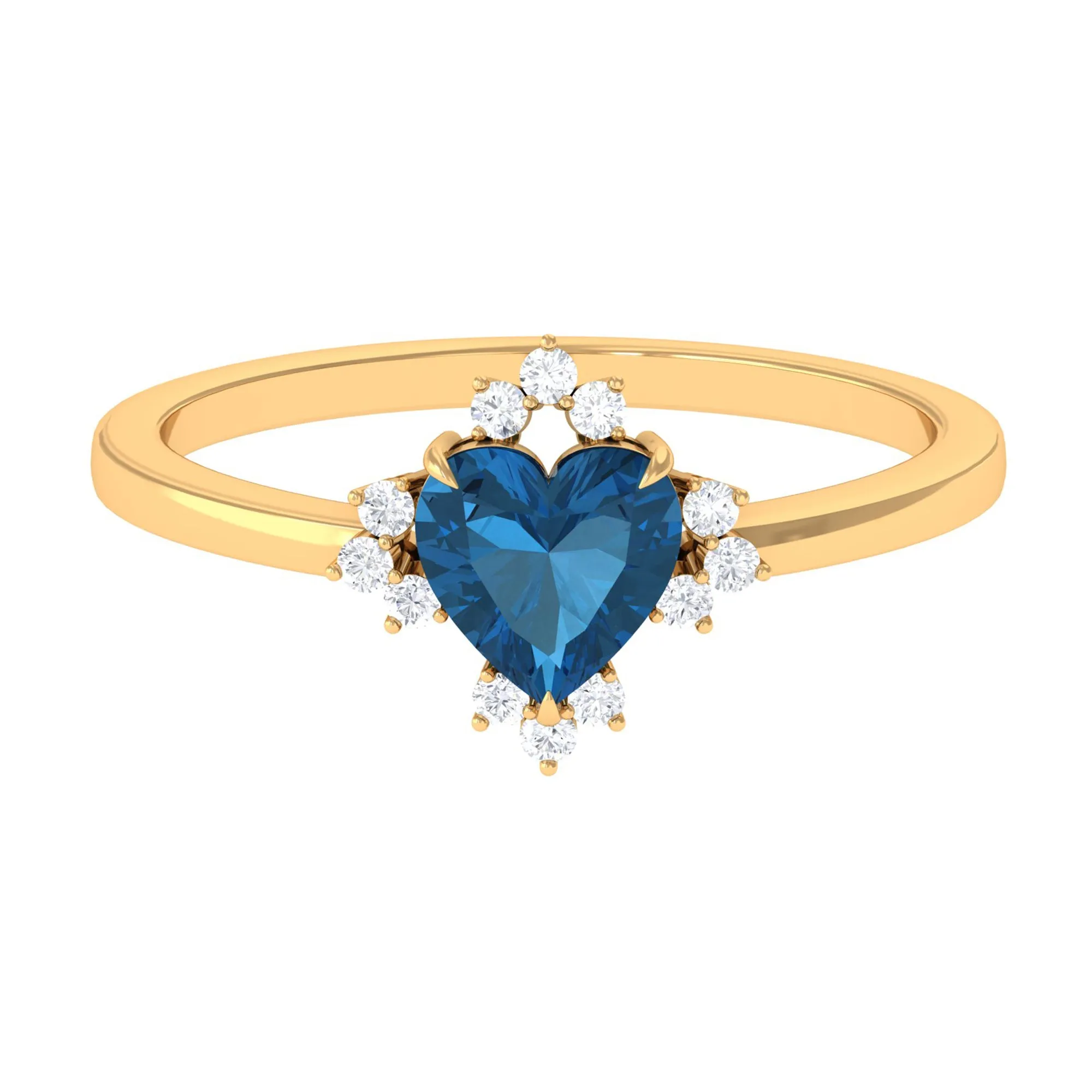 Heart Shape London Blue Topaz Promise Ring with Diamond Accent