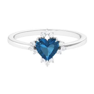 Heart Shape London Blue Topaz Promise Ring with Diamond Accent