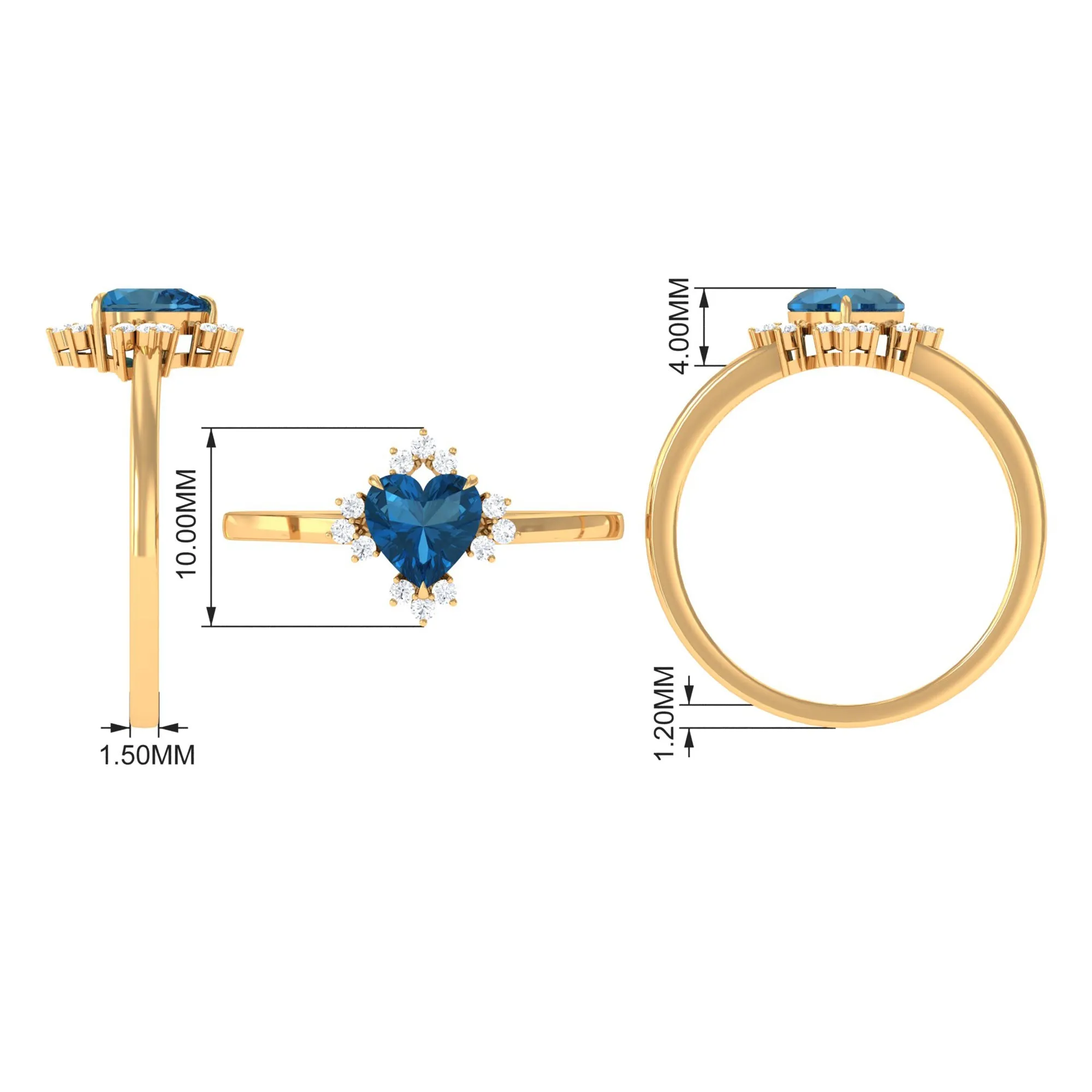 Heart Shape London Blue Topaz Promise Ring with Diamond Accent