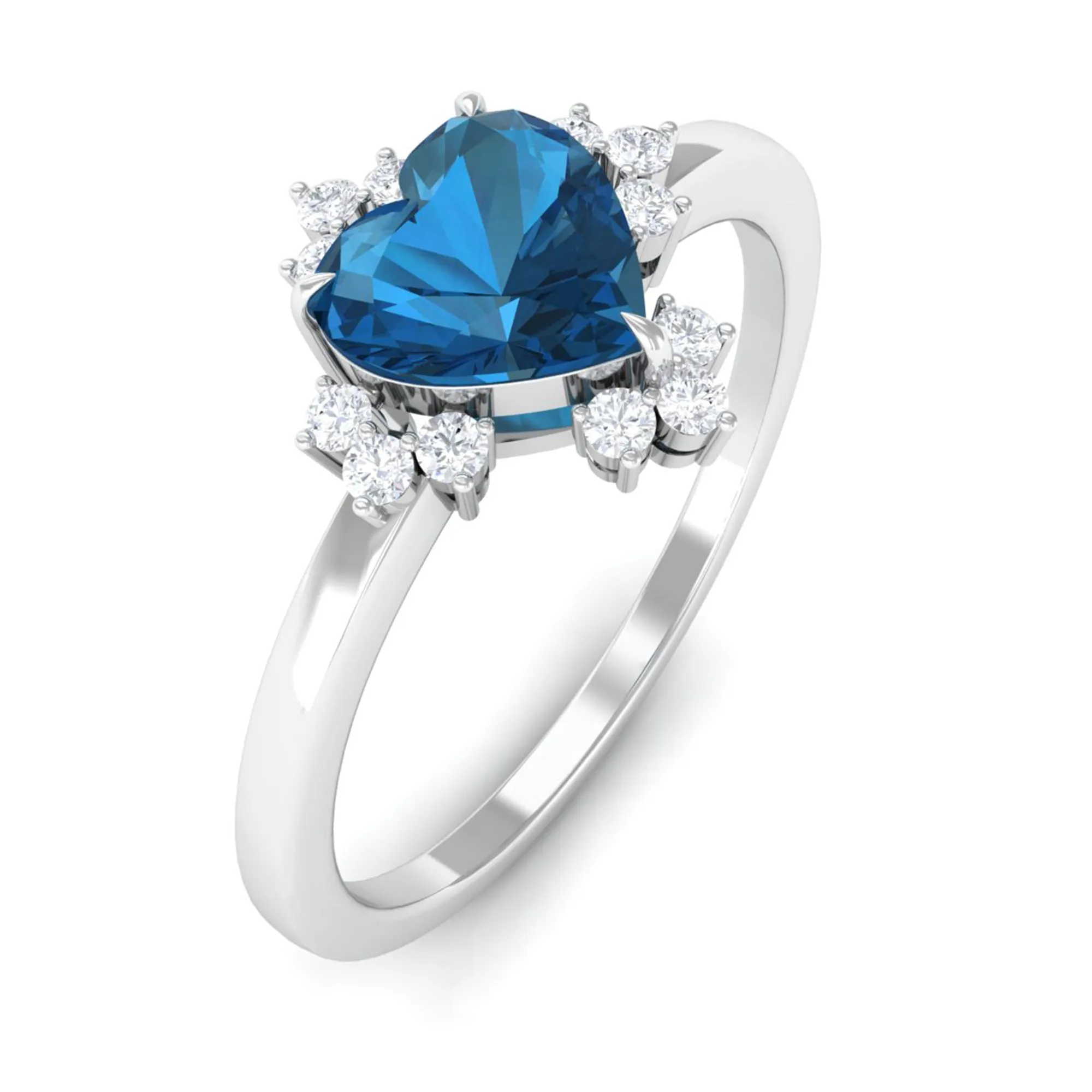 Heart Shape London Blue Topaz Promise Ring with Diamond Accent