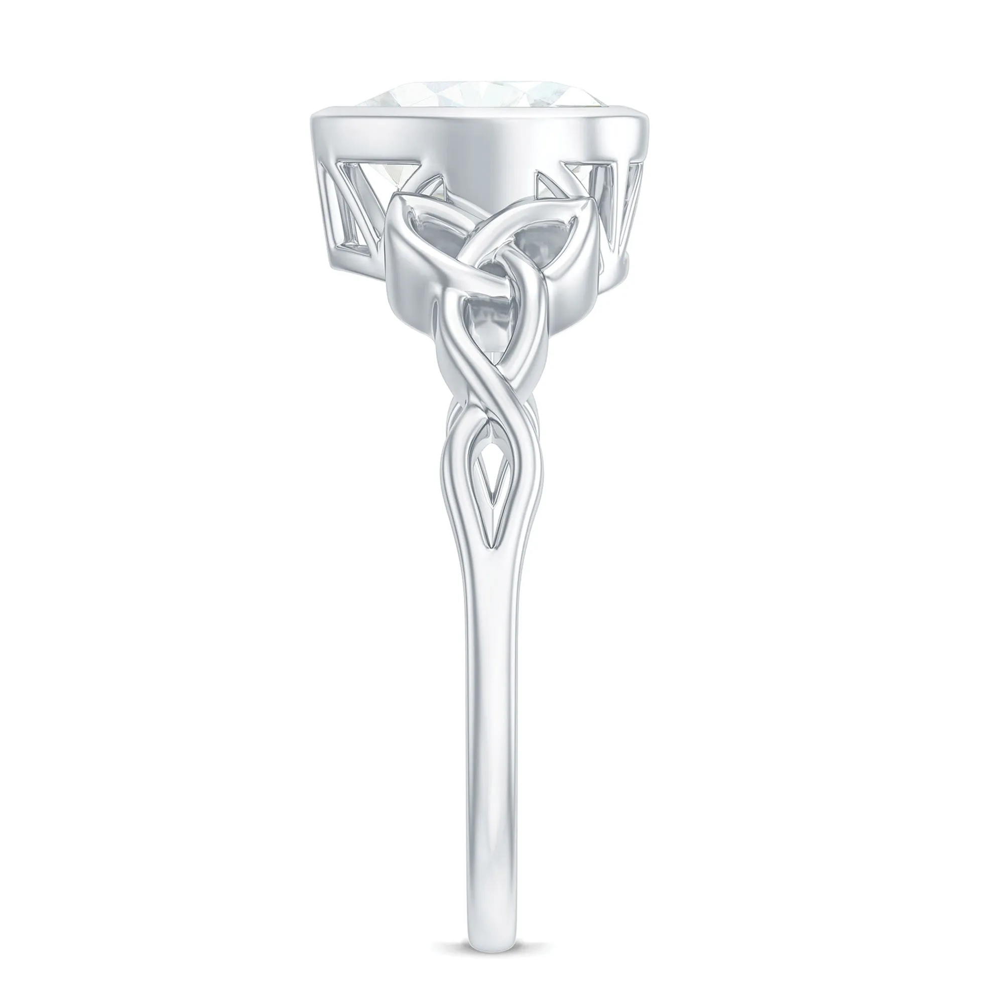Heart Shape Moissanite Solitaire Celtic Knot Ring in Bezel Setting